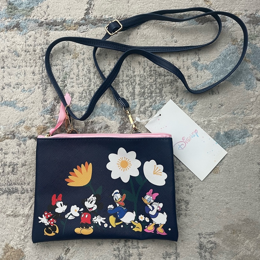 Disney Navy and Pink Floral Disney Characters Crossbody Bag